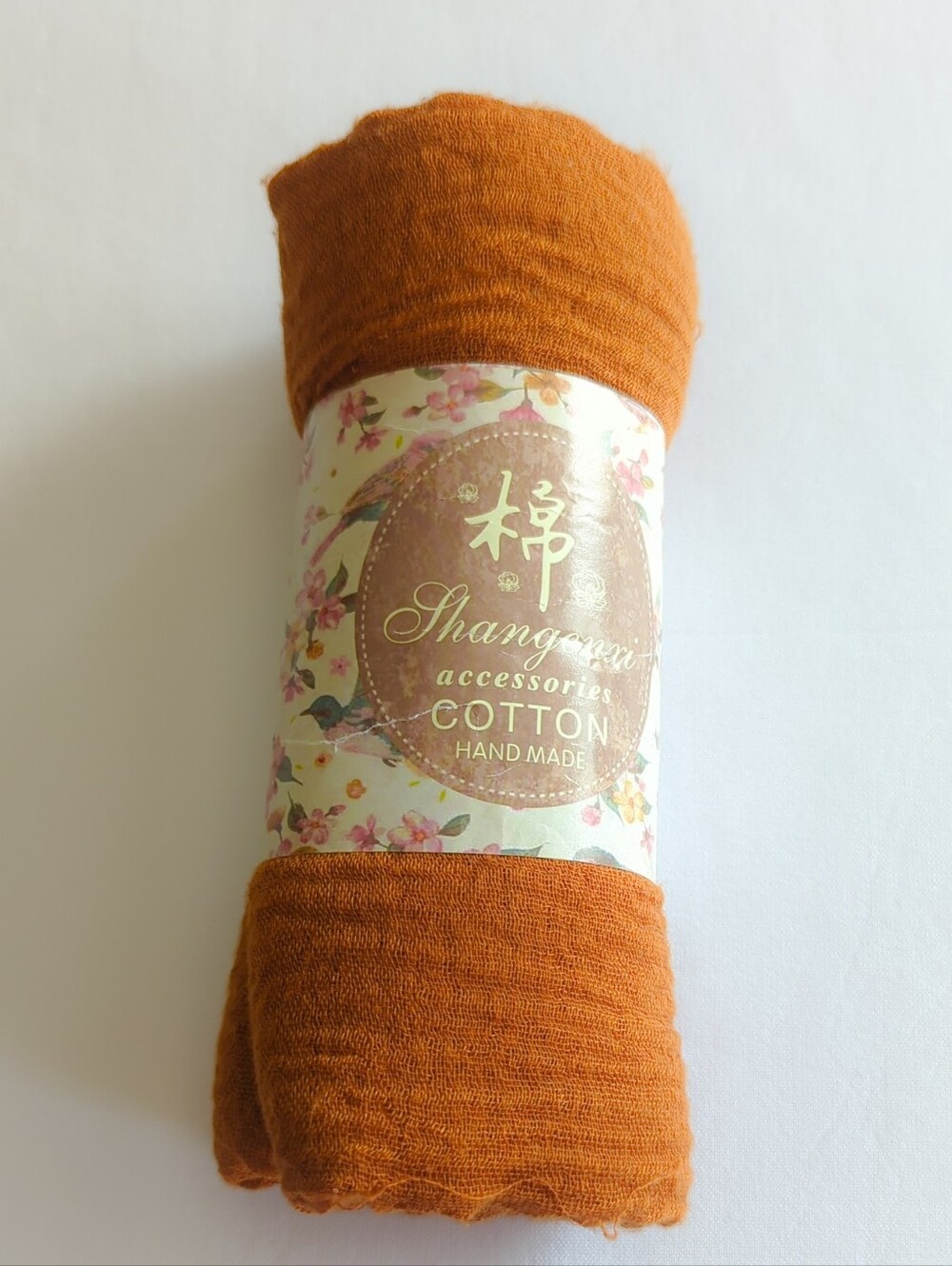 Shangenxi Accessories Russet Brown Cotton Handmade Scarf NWT